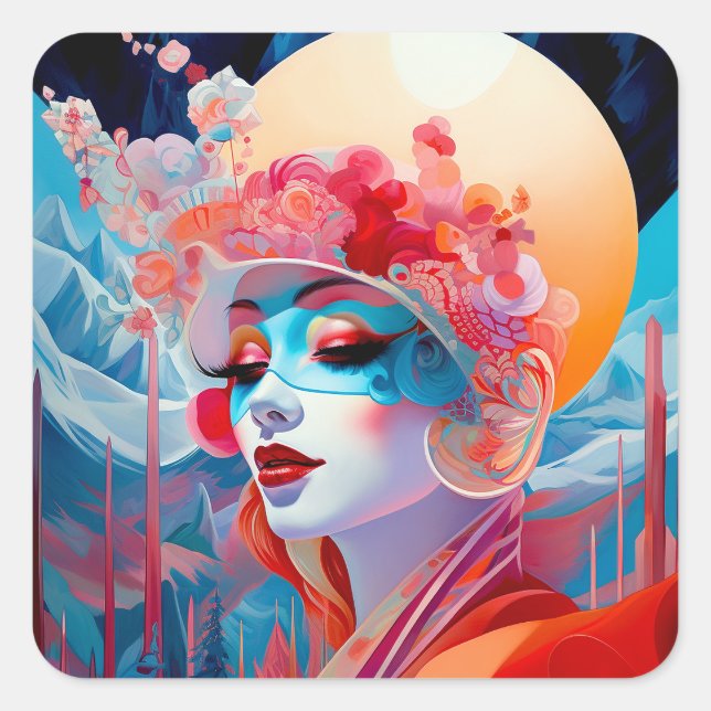 Surreal Lady Fantasy Art Quadratischer Aufkleber (Vorderseite)