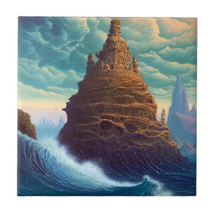 Surreal Landscape Towering City Fantasy Art Fliese