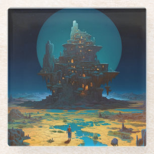 Surreal Landscape Towering City Fantasy Art Glasuntersetzer