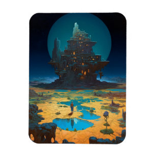 Surreal Landscape Towering City Fantasy Art Magnet