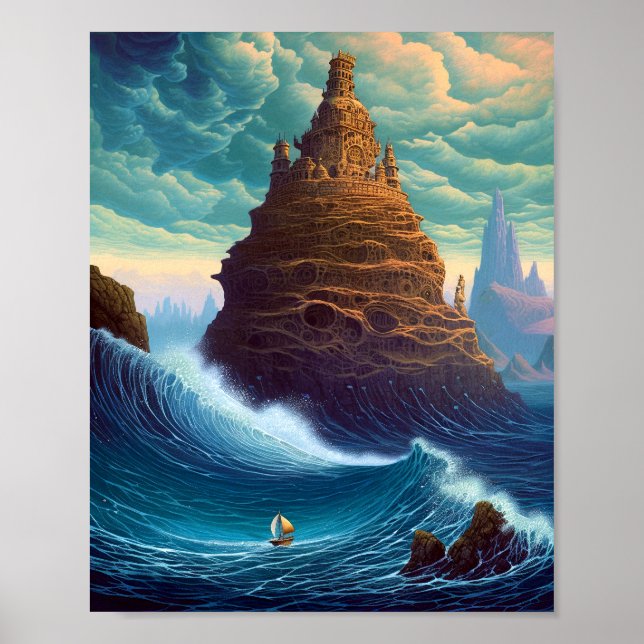 Surreal Landscape Towering City Fantasy Art Poster (Vorne)