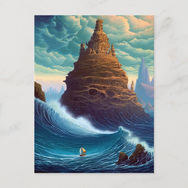 Surreal Landscape Towering City Fantasy Art Postkarte (Vorderseite)