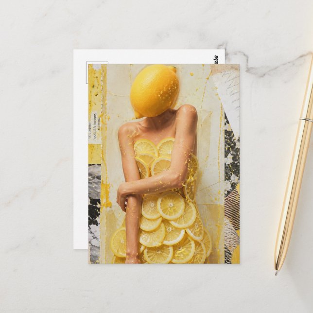 Surreal Lemon Lady Collage Postkarte (Vorderseite/Rückseite Beispiel)