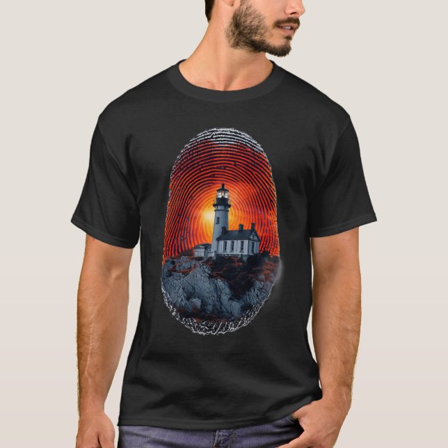 Surreal Lighthouse Fingerprint Muster T - Shirt (Vorderseite)
