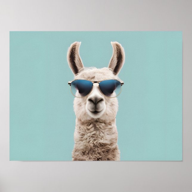Surreal Llama mit Sonnenbrille auf pastellfarbenem Poster (Vorne)