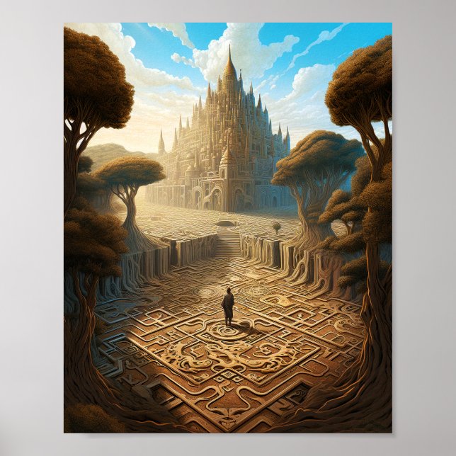 Surreal Maze Burg Fantastische Bergwelten Poster (Vorne)