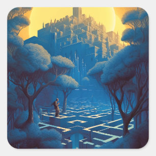 Surreal Maze City Quadratischer Aufkleber