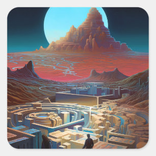 Surreal Maze Landscape Quadratischer Aufkleber