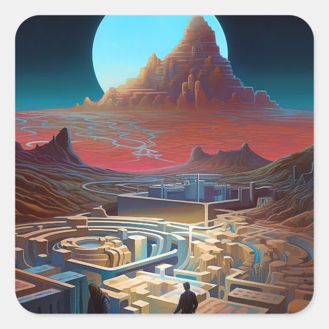Surreal Maze Landscape Quadratischer Aufkleber (Vorderseite)