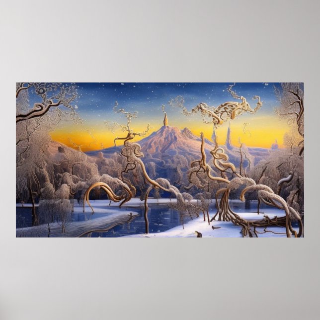Surreal Moderne Abstrakte Winterlandschaft Poster (Vorne)