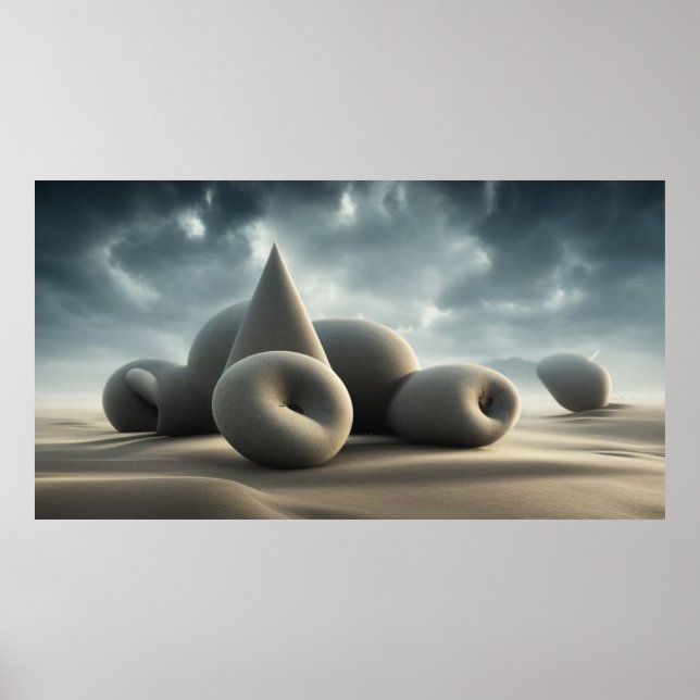 Surreal Moderne geometrische Formen in der Wüste Poster (Vorne)