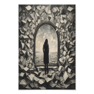 Surreal monochrome schwebende Papiere Fotodruck