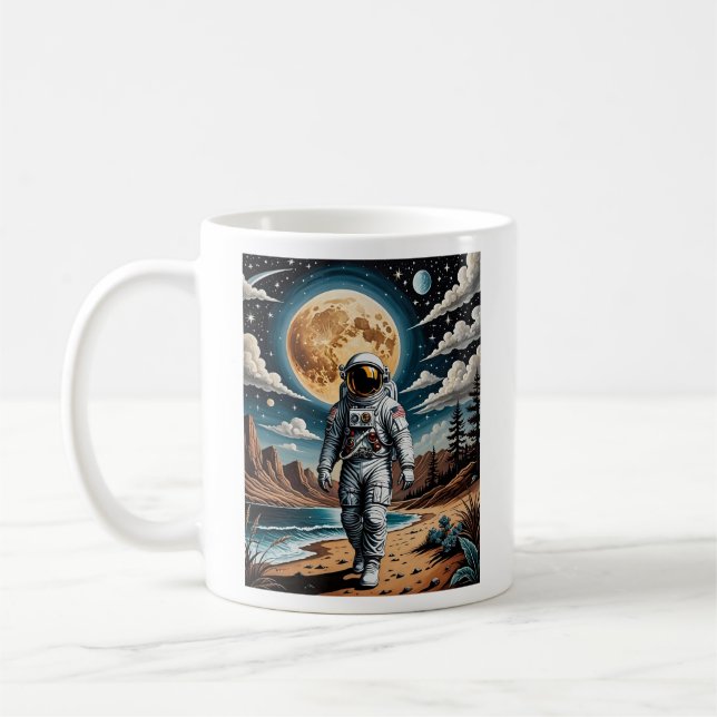 Surreal Moon Astronaut Landschaft T Shirt Kaffeetasse (Links)