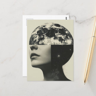 Surreal Moon Person Abstrakt Collage Postkarte