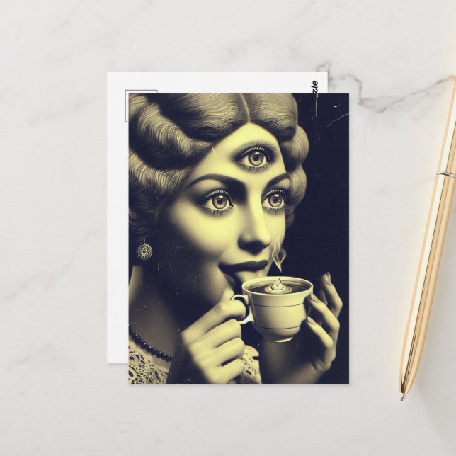 Surreal Morgenkaffee Postkarte (Vorderseite/Rückseite Beispiel)