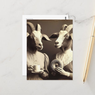 Surreal Morgenkaffee und Bagel Goat Women Postkarte