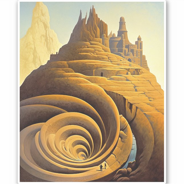 Surreal Mountain City Fantasy Art Aufkleber (Vorderseite)