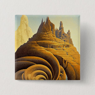 Surreal Mountain City Fantasy Art Button
