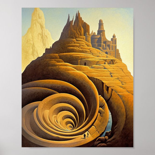 Surreal Mountain City Fantasy Art Poster (Vorne)