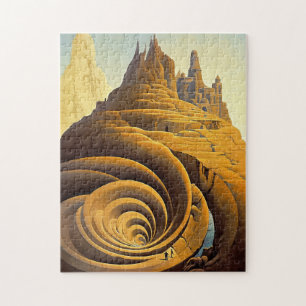 Surreal Mountain City Fantasy Art Puzzle