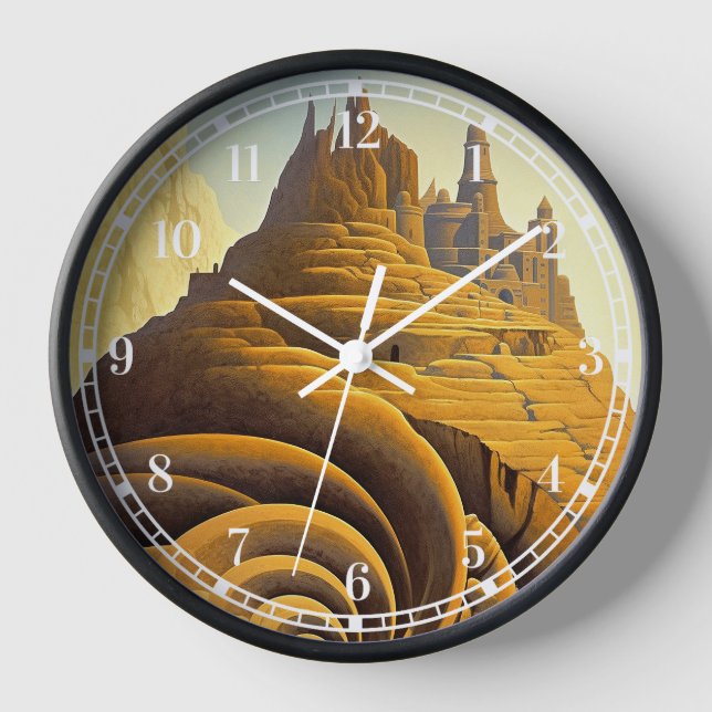 Surreal Mountain City Fantasy Art Uhr (Vorderseite)