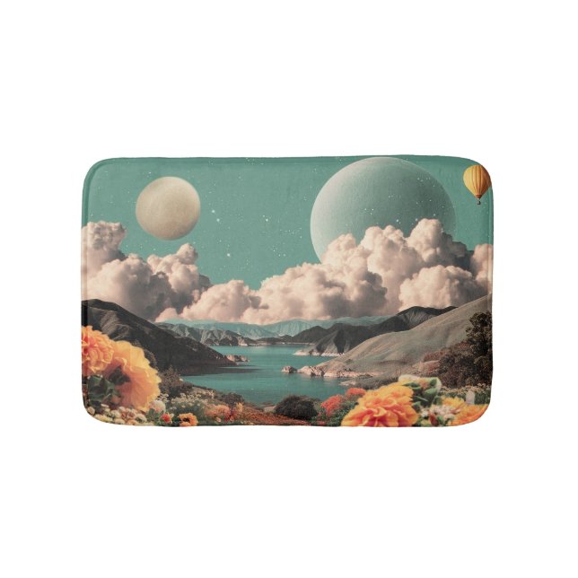 Surreal Mountain Landscape with Planets and Clouds Badematte (Vorderseite)