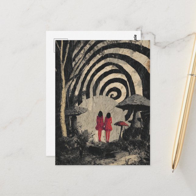 Surreal Mushroom Collage Postkarte (Vorderseite/Rückseite Beispiel)