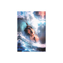 Surreal Music Man spielt Cello in Ocean Waves