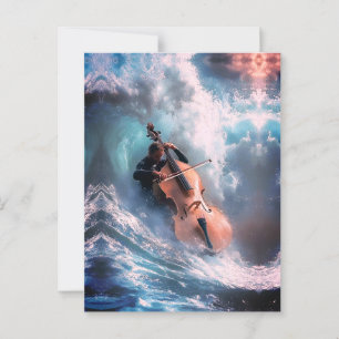 Surreal Music Man spielt Cello in Ocean Waves Postkarte
