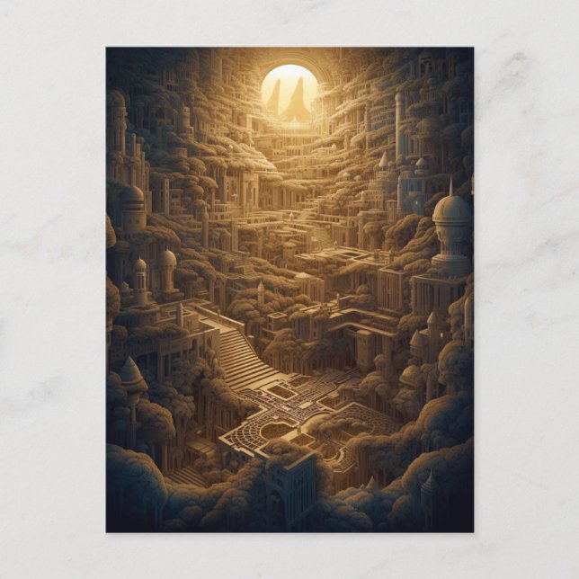 Surreal Mysterium City Fantasy Art Postkarte (Vorderseite)