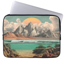 Surreal Ocean and Mountain Landscape with Waves Laptopschutzhülle