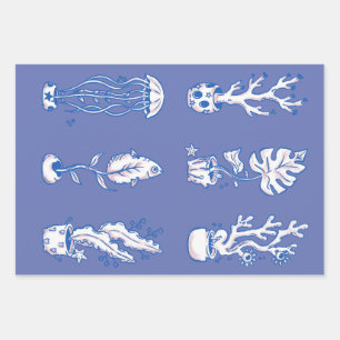 Surreal Ocean Botanik Geschenkpapier Set