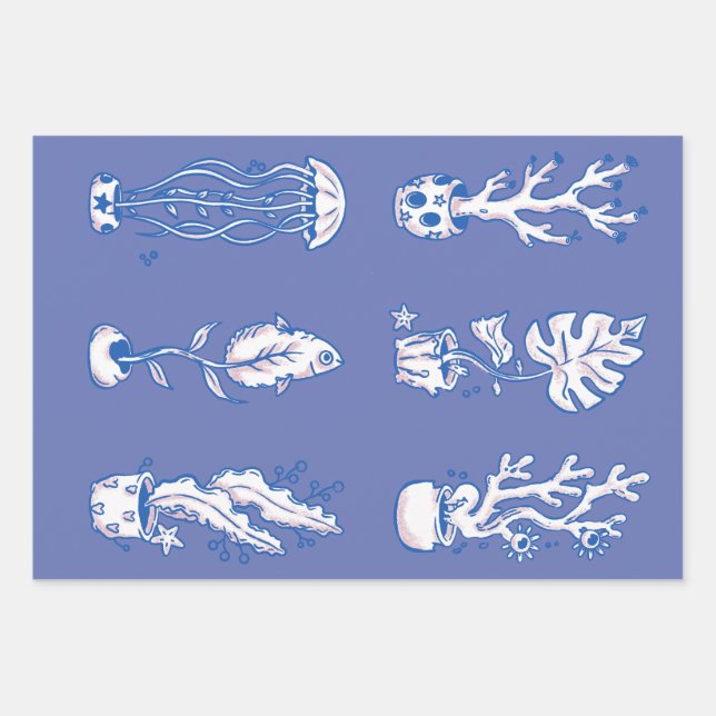 Surreal Ocean Botanik Geschenkpapier Set (Vorderseite)