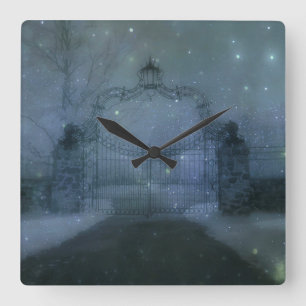 Surreal Otherworld Gate Stars Quadratische Wanduhr