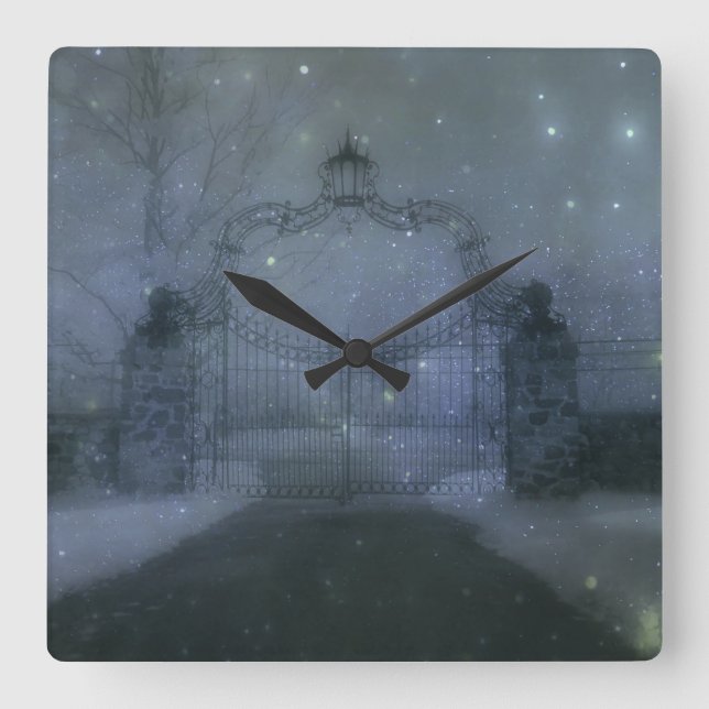 Surreal Otherworld Gate Stars Quadratische Wanduhr (Vorderseite)