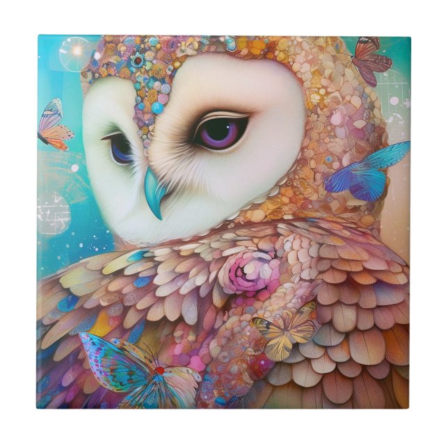 Surreal Owl Fantasy Art Fliese (Vorderseite)