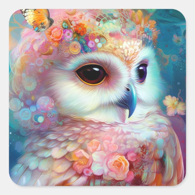 Surreal Owl Fantasy Art Quadratischer Aufkleber (Vorderseite)