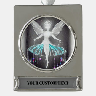 Surreal Painted White Glow Fairy Banner-Ornament Silber