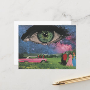 Surreal Party Retro People and Car Eye in Sky Postkarte