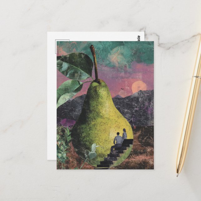 Surreal Pear Collage Postkarte (Vorderseite/Rückseite Beispiel)