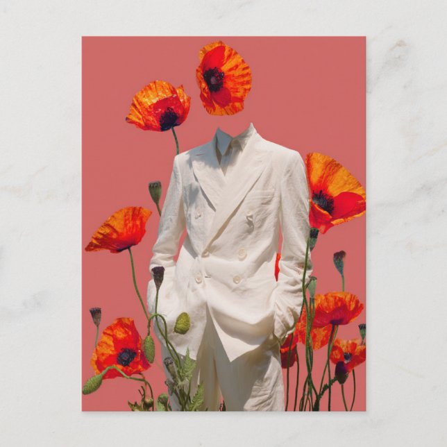 Surreal Person und Rote Blume - Mixed Media Collag Postkarte (Vorderseite)