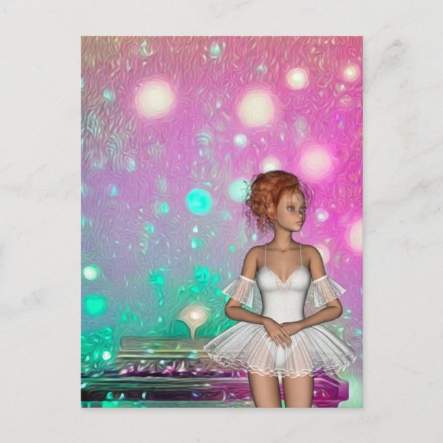 Surreal Piano Green & Pink Background & Ballerina Postkarte (Vorderseite)