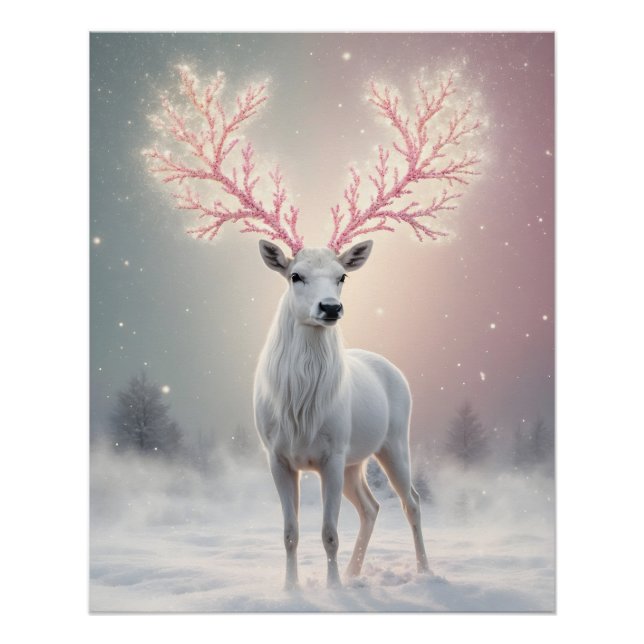 Surreal Pink Antler Reindeer Poster (Vorderseite)