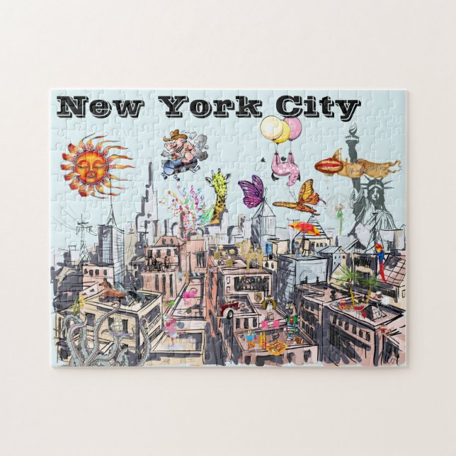Surreal Pop Art beschäftigt New York City Puzzle (Horizontal)