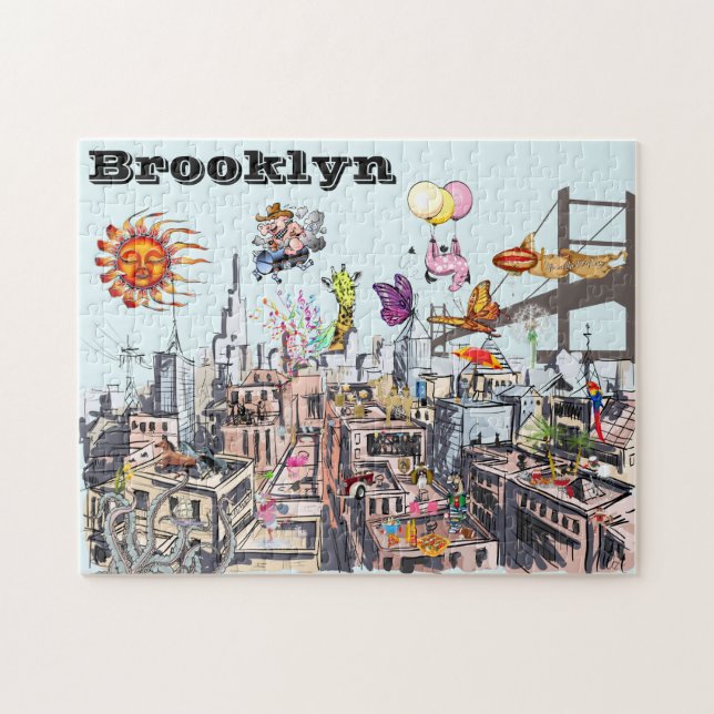 Surreal Pop Art Business Stadt Brooklyn Puzzle (Horizontal)
