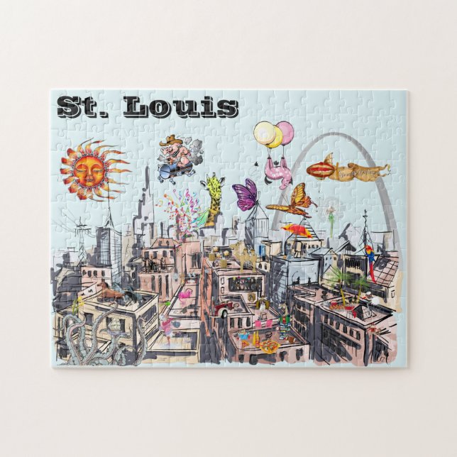 Surreal Pop Art Busy City of St. Louis Puzzle (Horizontal)