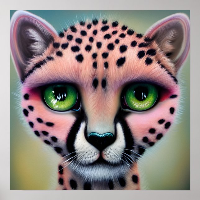 Surreal Pop Green Mit Augen Cheetah Poster (Vorne)