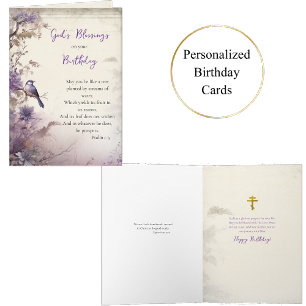 Surreal Purple Blumen Tree mit Bird Birthday Karte