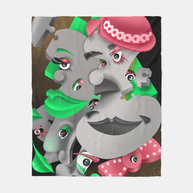 Surreal Puzzle Faces Fleecedecke (Vorderseite)