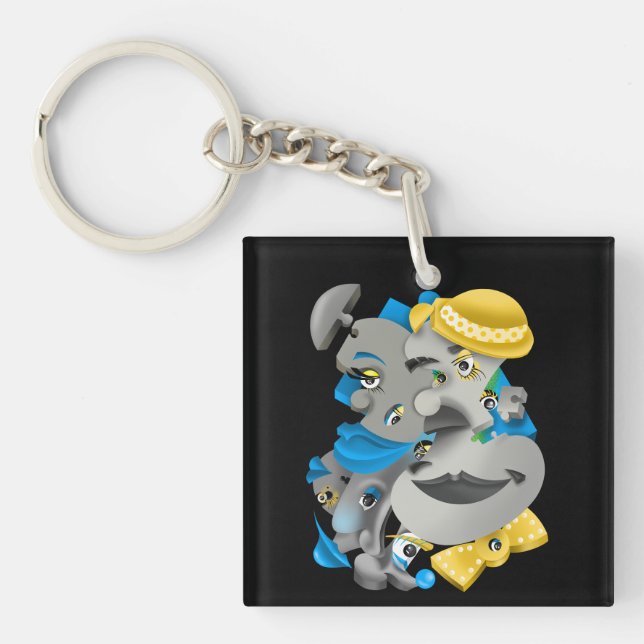 Surreal Puzzle Faces Keyring Schlüsselanhänger (Vorderseite)